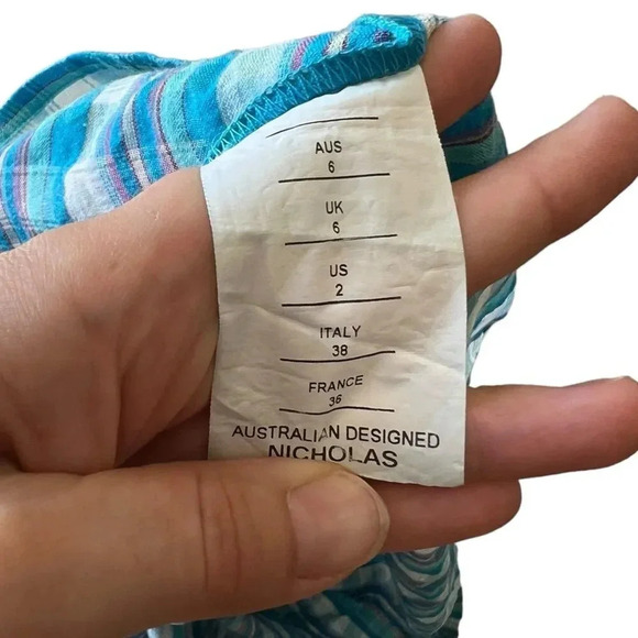 Nicholas Blue Checked Smocked Apron Midi Dress 2 - Picture 9 of 9